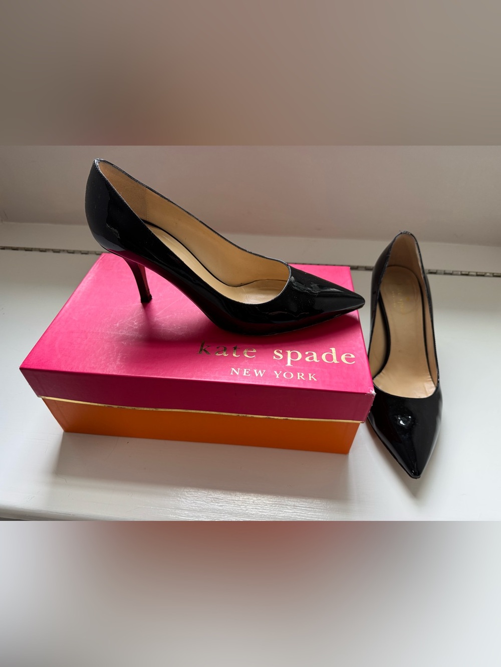 kate spade Black Patent Leather Pointed-Toe Heels